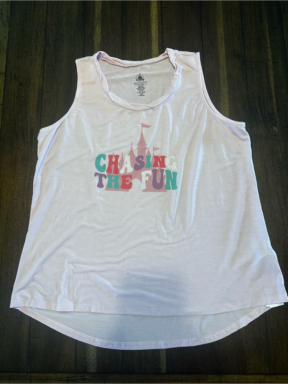 Disney Light Pink Tank Top with Multicolor 'Chasing The Fun' Graphic